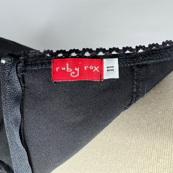 Vintage Y2K Whimsigoth Black Strapless Dress Lace Trim & Pink Floral Embroidery - Picture 9 of 11